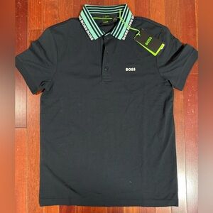 Boss Black Polo Shirt with Green Accents